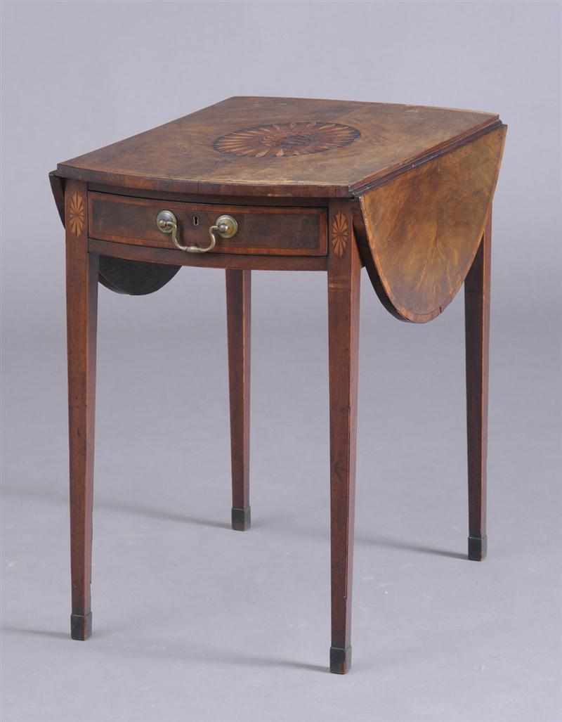 Appraisal: GEORGE III INLAID MAHOGANY PEMBROKE TABLE The quarter-veneered top with