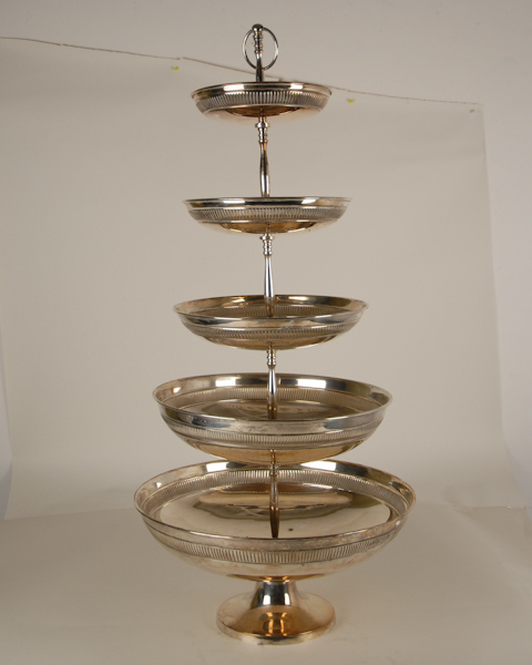 Appraisal: A Five Tiered Silverplated Epergne the gadrooned bowls on baluster