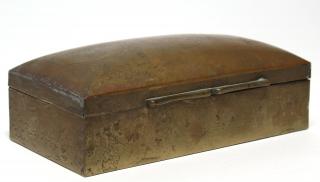 Appraisal: Rectangular Brass Hardwood Tobacco Box Domed lid and natural hardwood