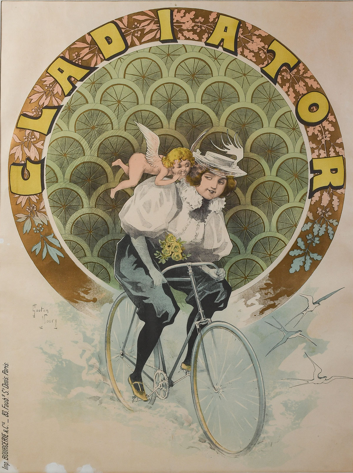 Appraisal: GASTON NOURY POSTER FOR GLADIATOR BICYCLES Sight size '' x