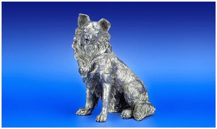 Appraisal: Silver Figure Realistically Modelled As A Border Collie Dog Fully