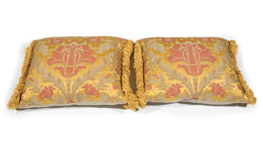 Appraisal: Pair of Gold Silk Brocade Pillows with matching fringe and