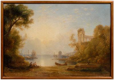 Appraisal: th century Italianate landscape coastal scene with classical ruins in