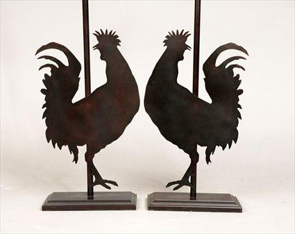 Appraisal: Pair of Contemporary Patinated Sheet-Metal Cockerel-Form Table Lamps in