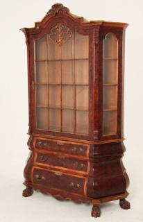 Appraisal: DUTCH BOMBE BURL WALNUT VITRINE CABINET ON BALL CLAW FEET