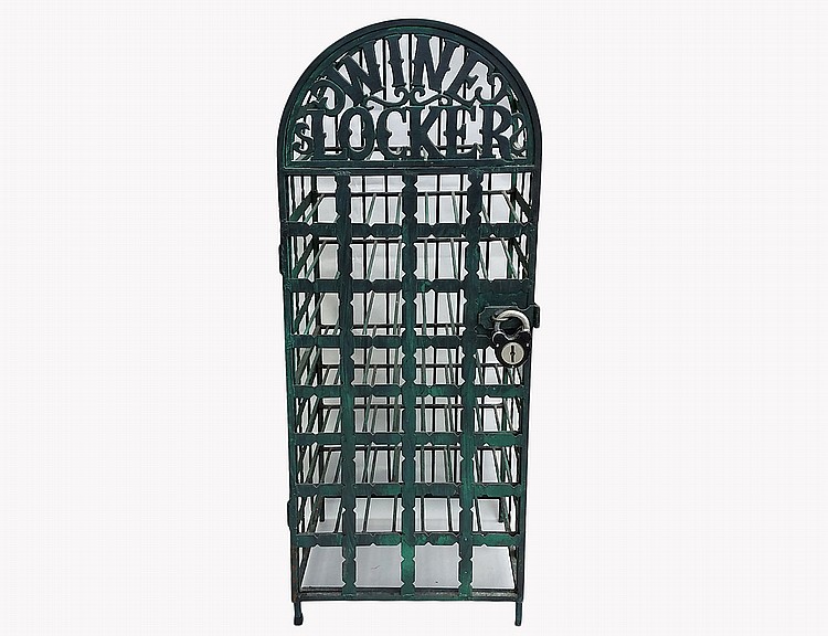 Appraisal: PATINATED METAL WINE LOCKER th Century Arch and inscribed Wine