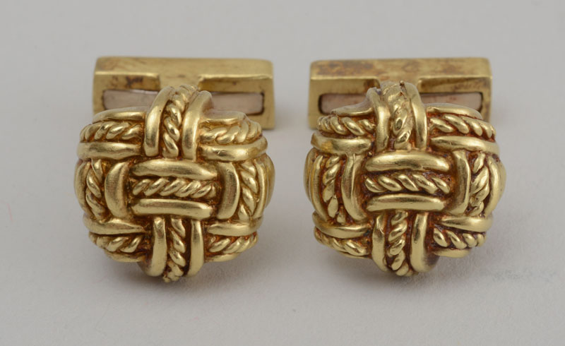 Appraisal: PAIR OF JUDITH RIPKA K YELLOW GOLD CUFFLINKS Signed 'Judith