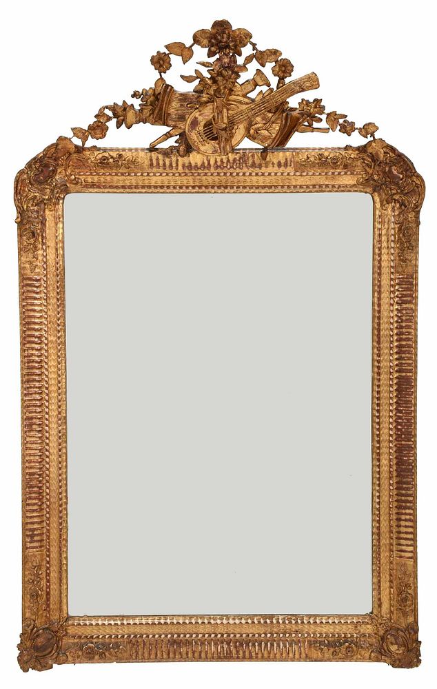 Appraisal: Louis Philippe Carved and Giltwood Mirror French th century carved