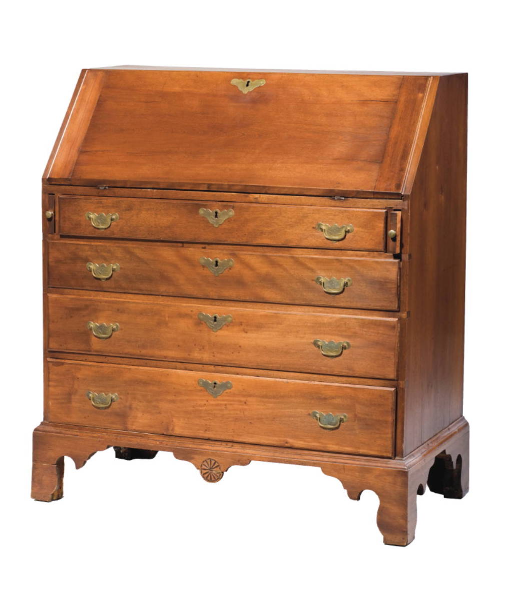 Appraisal: NEW ENGLAND CHIPPENDALE MAPLE SLANT-LID DESK The rectangular top above