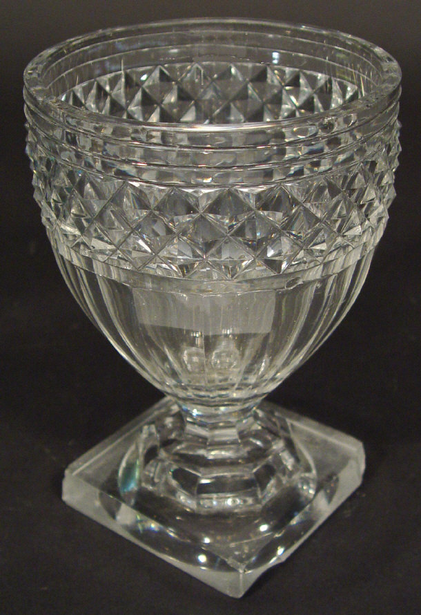 Appraisal: Square based glass rummer with hobnail cut rim cm high