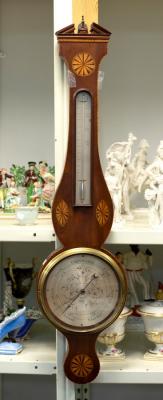 Appraisal: Two th Century mahogany and inlaid wheel barometers cm and