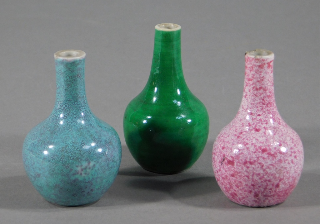 Appraisal: MINIATURE CHINESE GLAZED PORCELAIN BOTTLE VASES China th CenturyMiniature bottle