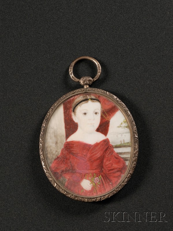 Appraisal: Portrait Miniature of a Girl in Red Holding a Flower