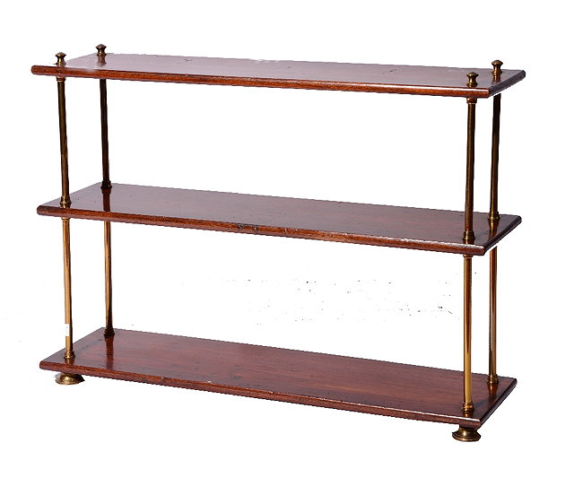 Appraisal: A SET OF THREE CAMPAIGN BRASS AND WOODEN COLLAPSIBLE SHELVES