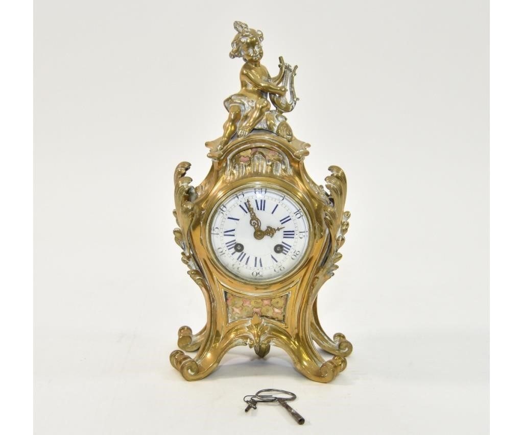 Appraisal: French brass mantel clock with porcelain dial circa h x