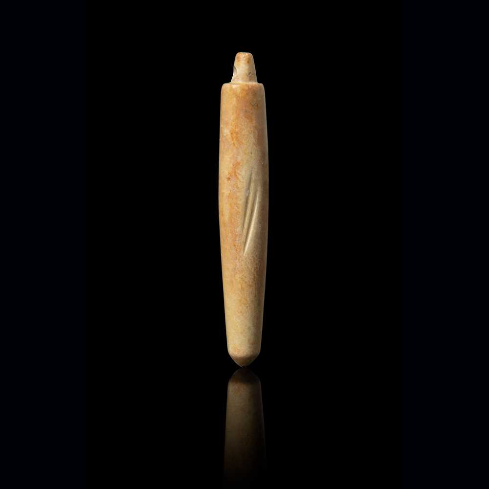 Appraisal: CHICKEN-BONE' JADE AWL SHAPE PENDANT NEOLITHIC PERIOD LIANGZHU CULTURE the