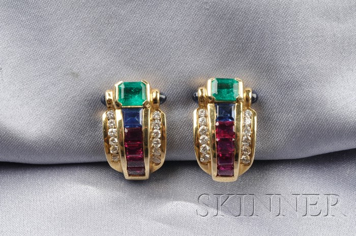 Appraisal: kt Gold Gem-set and Diamond Earclips each channel-set with fancy-cut