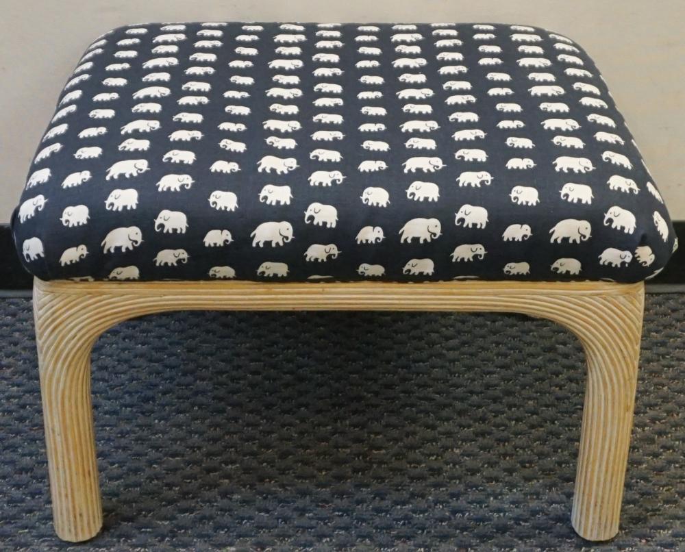 Appraisal: Elephant Decorated Upholstered Pickled Wood Seat x x in x