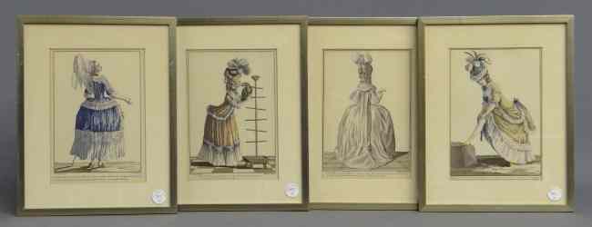 Appraisal: Set of early Continental framed fashion prints Site '' x