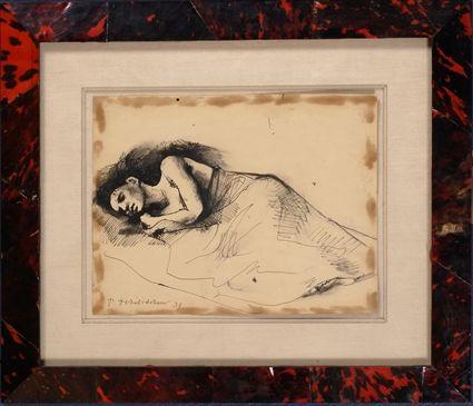 Appraisal: PAVEL TCHELICHEW - SLEEPING WOMAN Pen and black ink drawing