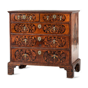 Appraisal: A William and Mary Bird and Foliage Marquetry Chest of