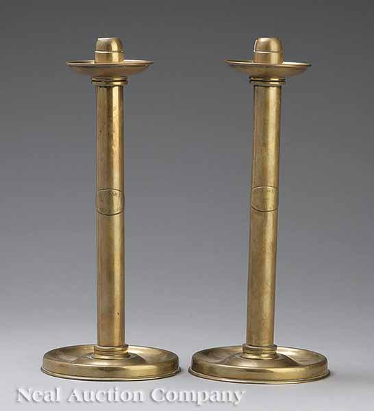 Appraisal: A Pair of American Brass Candlesticks c with impressed labels