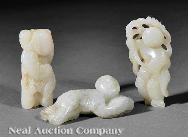 Appraisal: A Group of Three Antique Chinese Carved Celadon Jade Figures