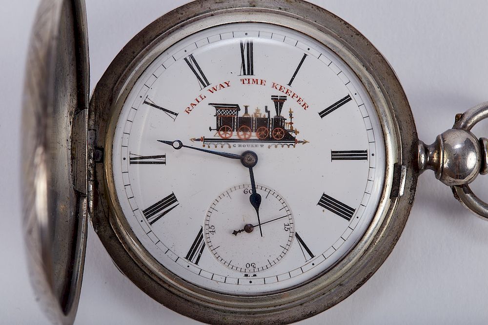 Appraisal: Large Railway Time Keeper Pocket Watch Locle Sui Large G