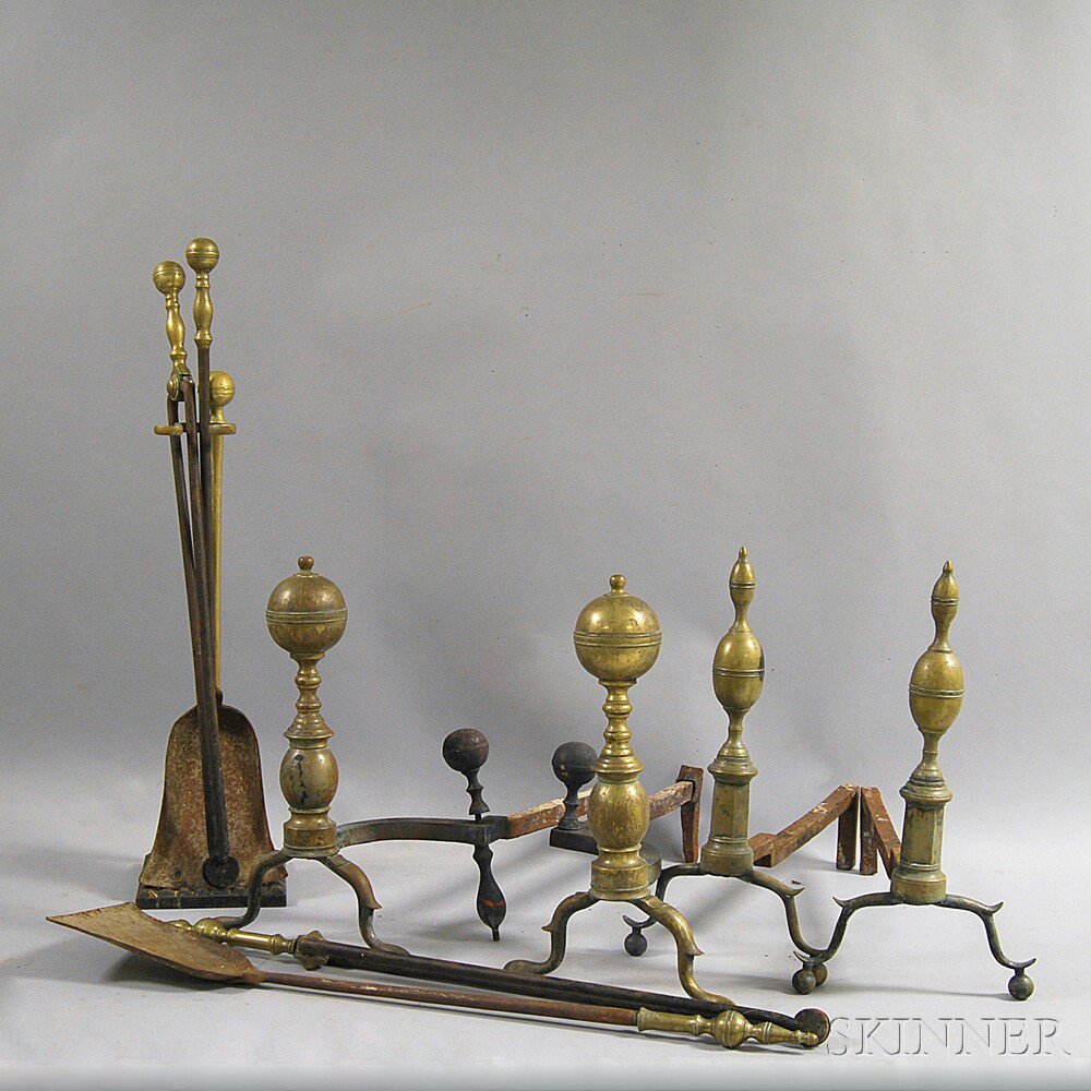 Appraisal: Group of Brass Fireplace Accessories early th century a pair