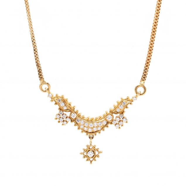 Appraisal: High Karat Gold and Diamond Necklace India Necklace featuring a