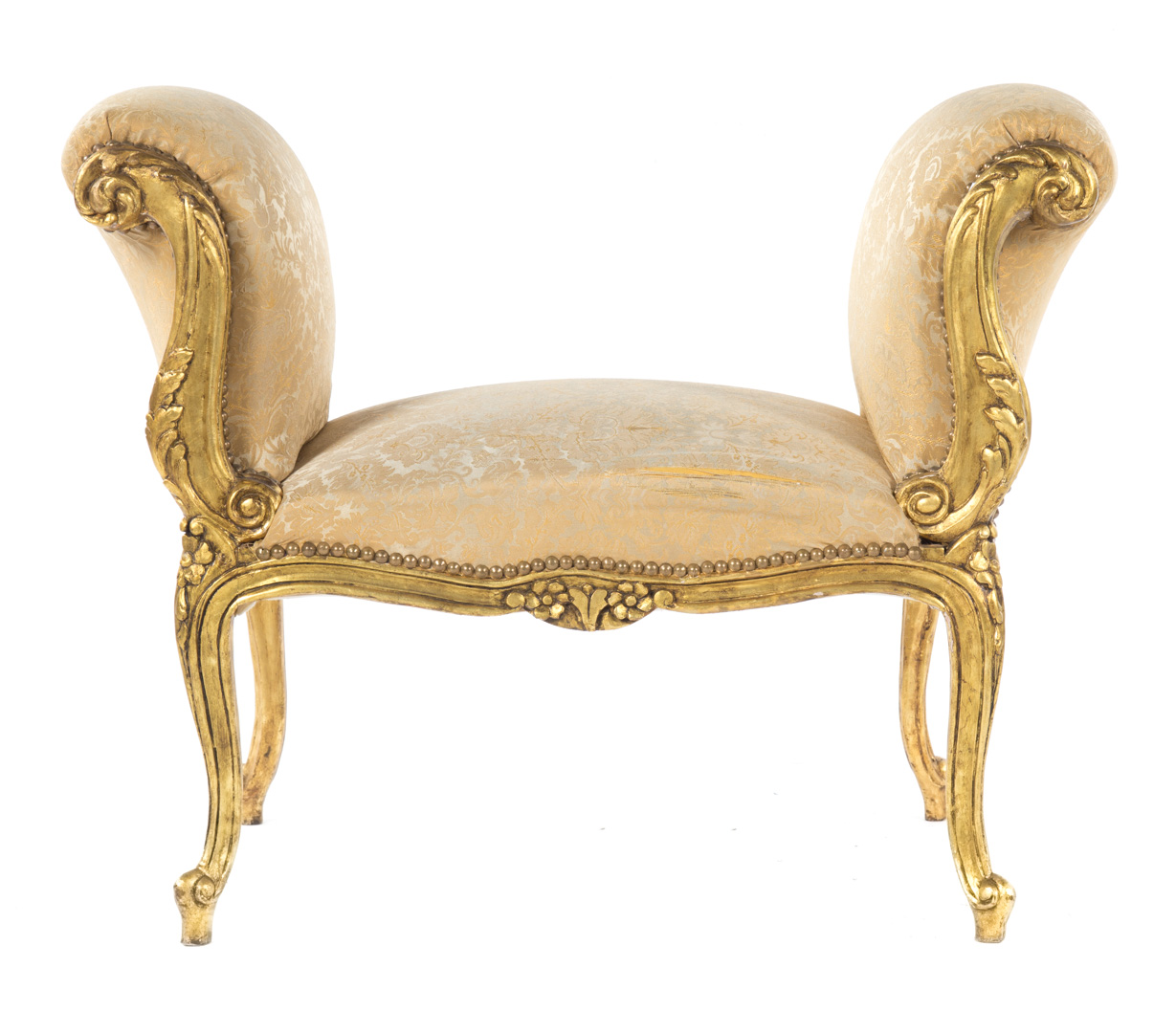 Appraisal: Louis XV style giltwood upholstered window bench brass tack upholstery