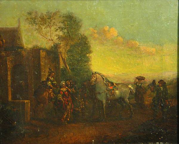 Appraisal: Manner of Philips Wouwerman Figures outside an inn oil on