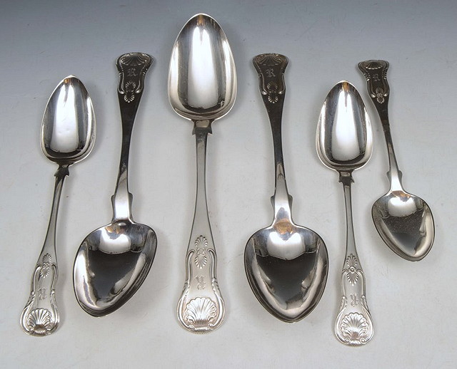 Appraisal: A SET OF SIX THREE DESSERT SPOONS AND THREE TABLE