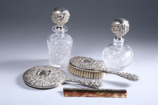 Appraisal: FIVE-PIECE STIEFF STERLING SILVER-MOUNTED VANITY SET first quarter th century