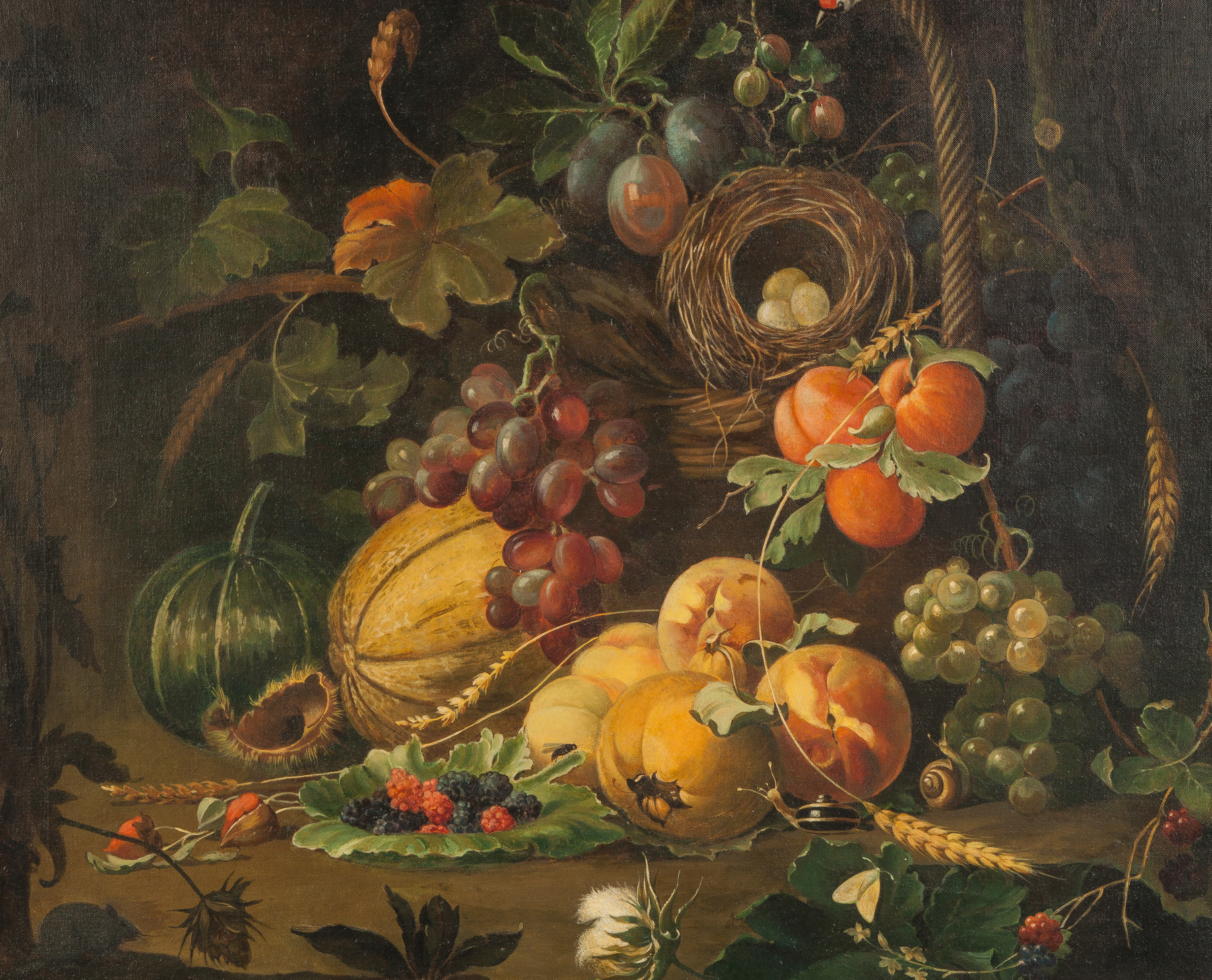 Appraisal: Still life with Fruit and Bird's Nest th cent Oil