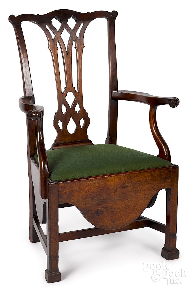 Appraisal: Pennsylvania Chippendale walnut necessary chair Pennsylvania Chippendale walnut necessary chair