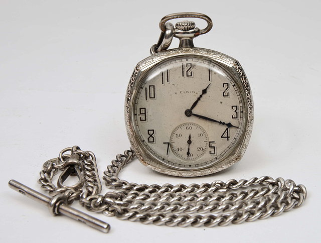 Appraisal: AN ELGIN ART DECO SQUARE POCKET WATCH with engine turned