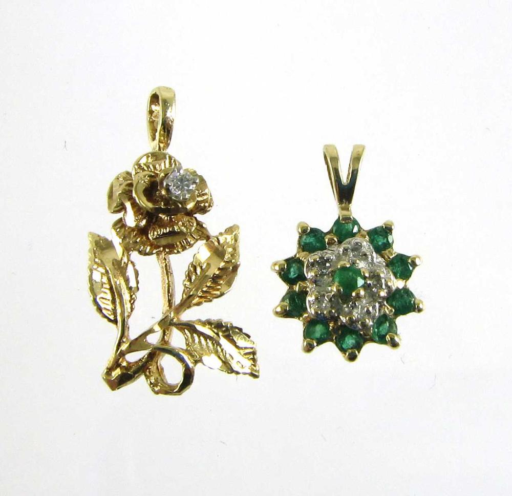 Appraisal: TWO DIAMOND AND YELLOW GOLD PENDANTS including a k yellow