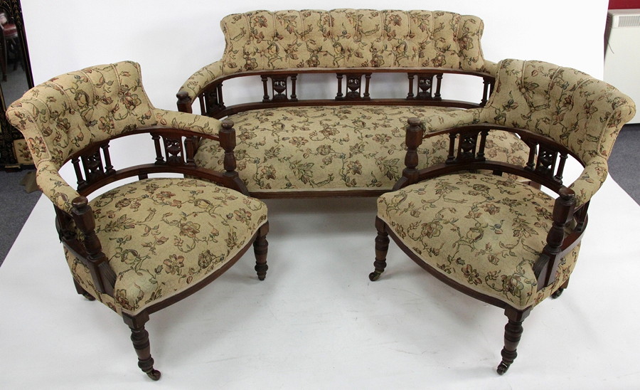 Appraisal: A late th Century mahogany three-piece suite with pierced upright