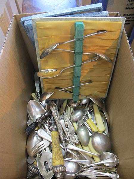 Appraisal: BOX OF ASSORTED SILVER PLATE FLAT WARE INCL FISH EATER