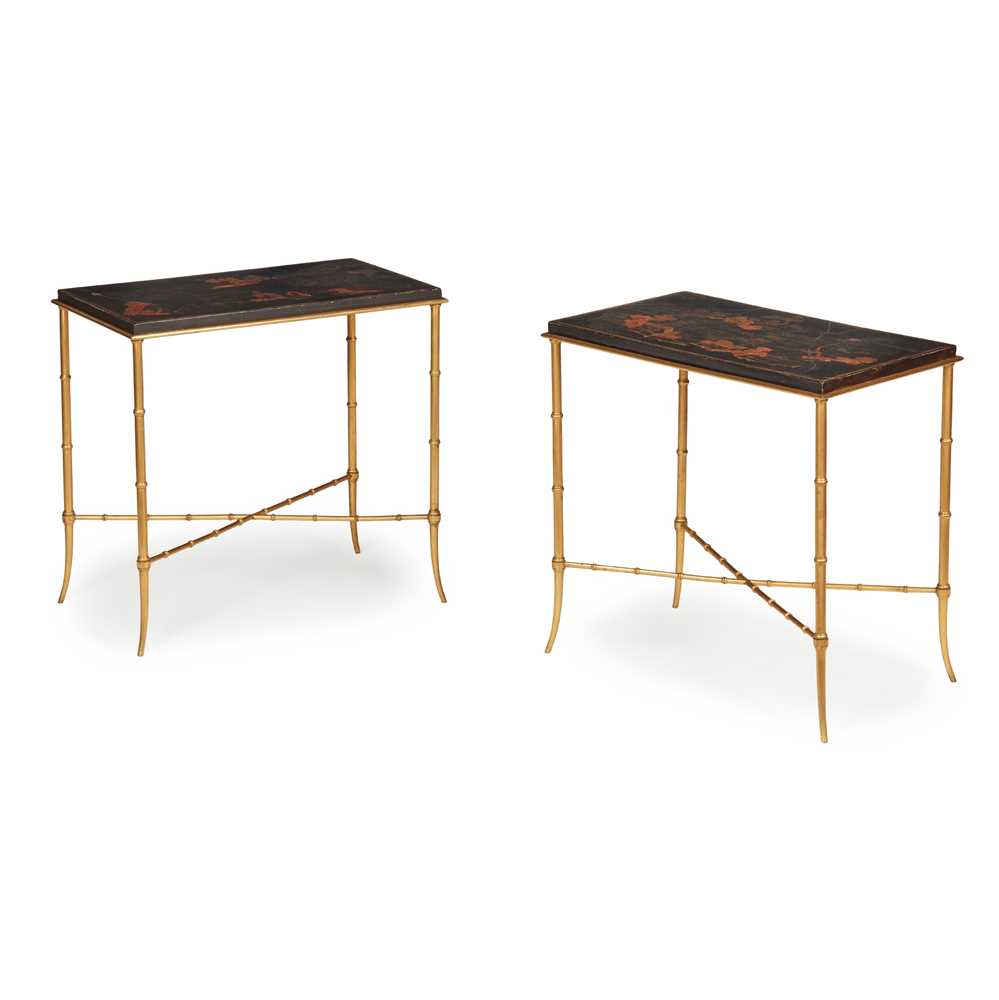 Appraisal: PAIR OF GILT METAL AND LACQUER OCCASIONAL TABLES ATTRIBUTED TO