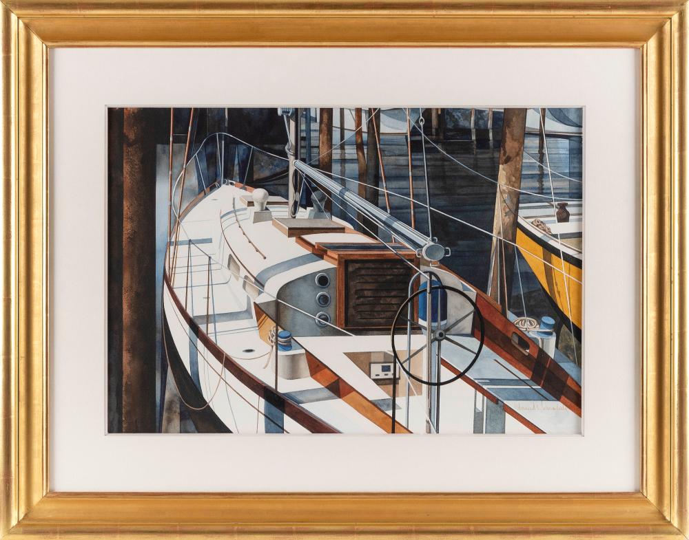 Appraisal: EDMUND D LEWANDOWSKI WISCONSIN FLORIDA - INLET MARINA CIRCA WATERCOLOR