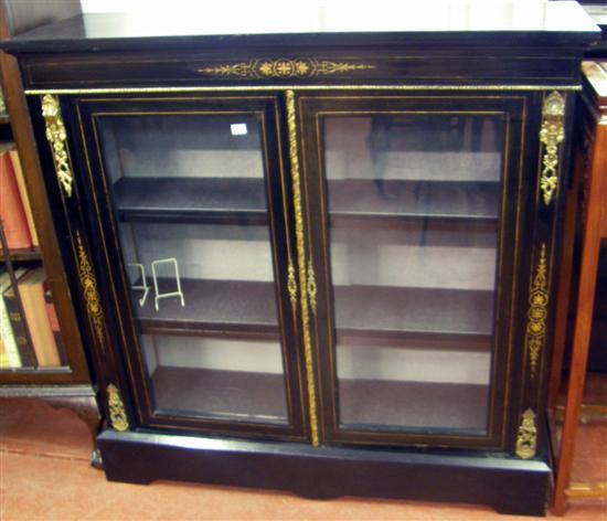 Appraisal: A VICTORIAN EBONIZED DISPLAY CABINET with marquetry inlay and gilt