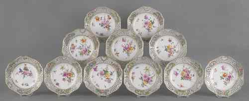 Appraisal: Eleven Meissen type painted porcelain reticulated plates dia