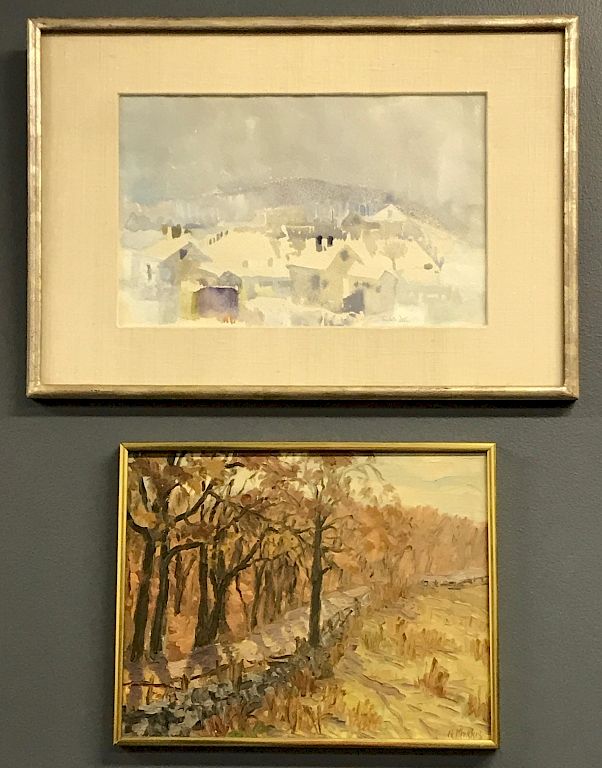 Appraisal: G Morris Landscape abnd Lois Dollin Watercolor Oil on masonite