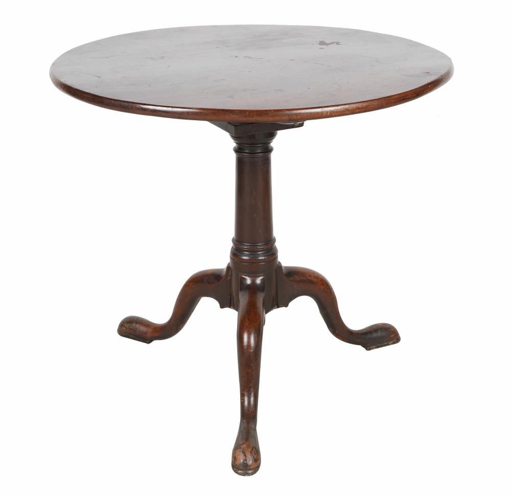 Appraisal: GEORGIAN CARVED MAHOGANY TILT-TOP TABLEthe cage support with removable wooden