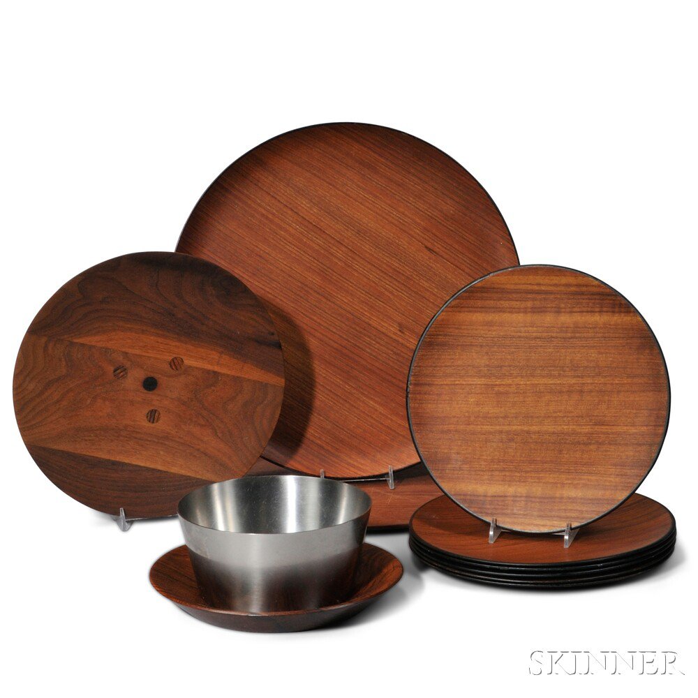 Appraisal: Eleven Tableware Serving Pieces Wood stainless steel Europe Japan United