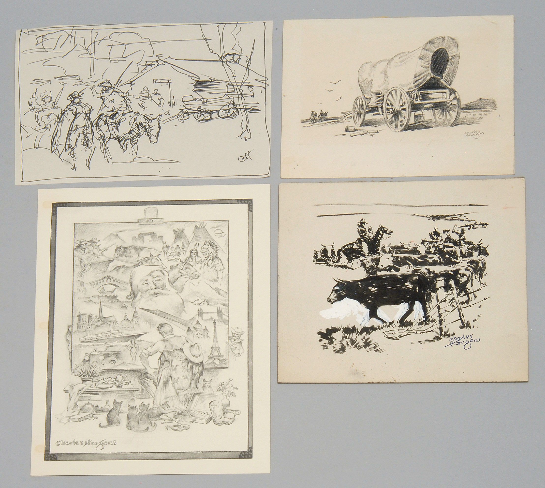 Appraisal: CHARLES W HARGENS JR Pennsylvania South Dakota - Four sketches