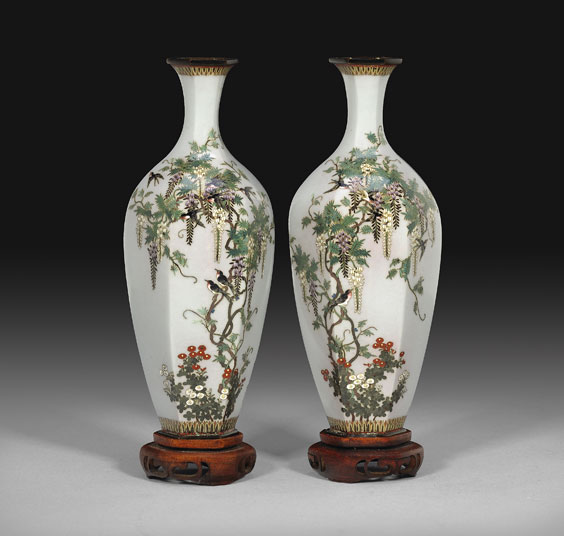 Appraisal: PAIR JAPANESE CLOISONN VASES Pair of very finely detailed Japanese