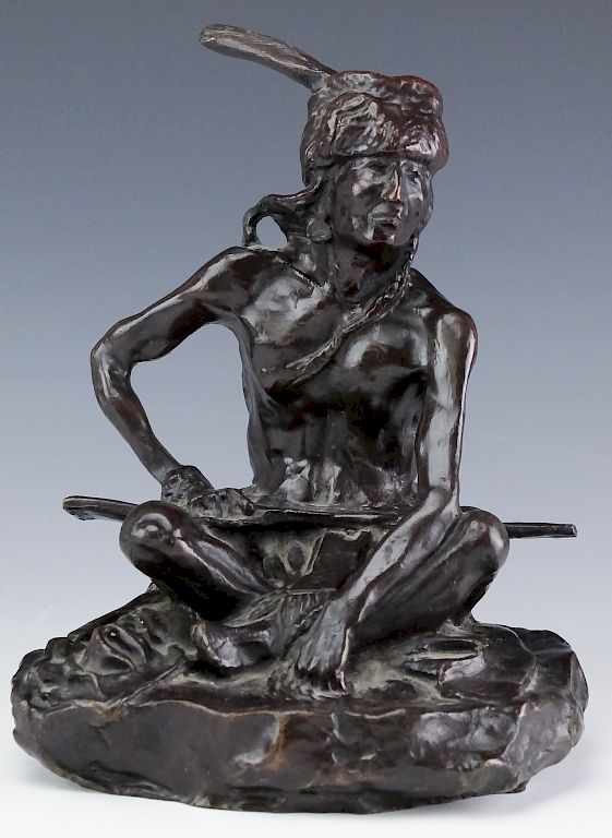 Appraisal: C M Russell American Indian Bronze Art Sculpture After Charles